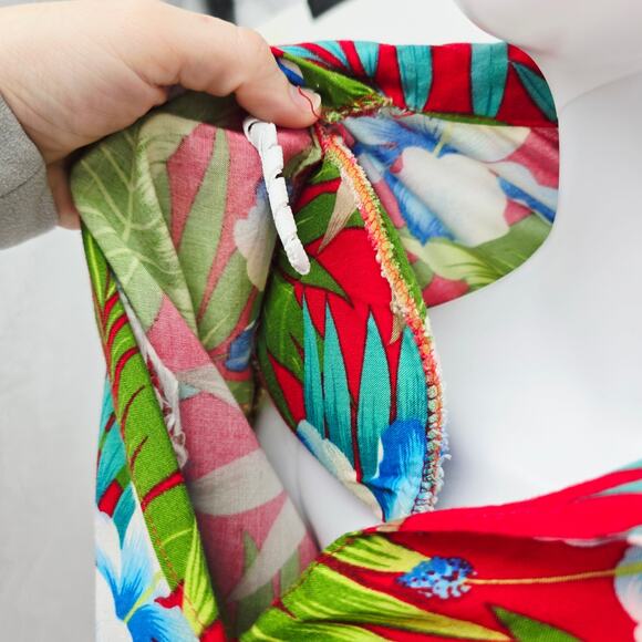 Vintage Hawaiian Midi Button Front Dress Red XS - Picture 5 of 7